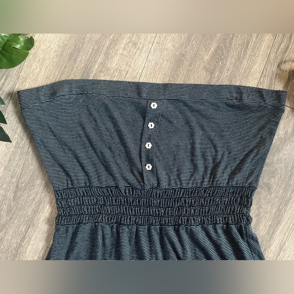 Vintage 90s y2k Striped Strapless Smocked Waist Tube Top w Button Detail. Size L - Picture 2 of 11